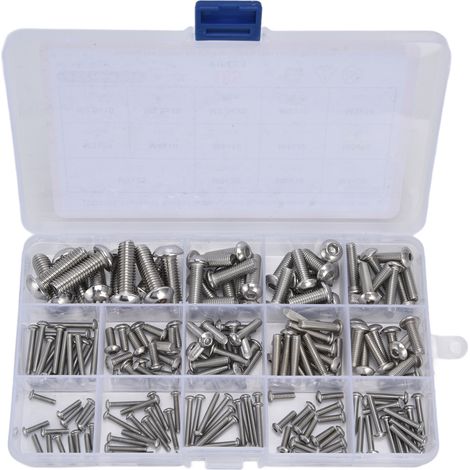Assortiment de vis à tête cylindrique à douille hexagonale en acier inoxydable 185, 304 pièces, pour les réparateurs (1/5)