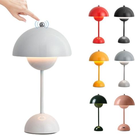 Lampe de table LED en forme de pot de fleurs, lampe de chevet champignon tactile à 3 modes, rechargeable sans fil (1/4)