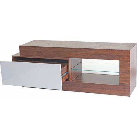TV-Rack HHG-098, Fernsehtisch Lowboard Schrank, 3D-Struktur Walnuss-Optik hochglanz 55x150x47cm (1/5)