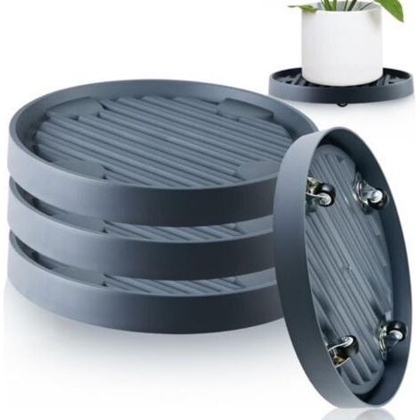 Plateau pour pot de fleurs gris avec roulettes cachées, diamètre intérieur 19.3 cm, plateau intérieur et extérieur avec roulettes, 1 pièce