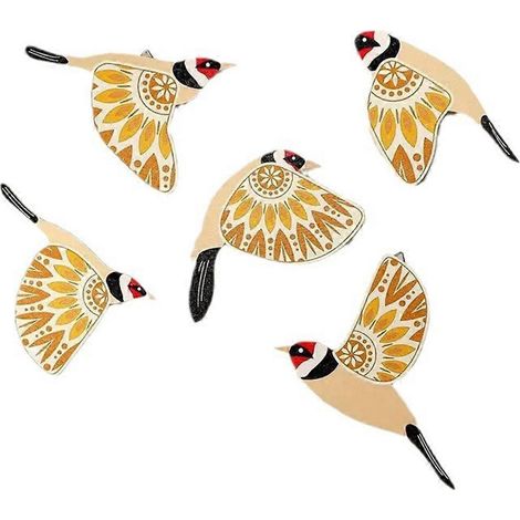 Set aus 5 Wanddekorationen aus Holz mit Darstellungen fliegender Vögel (gelb) (1/5)