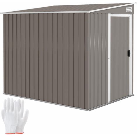 Cabane Attrezzi en métalo 1,5x2m avec Base, porte Scorrevole et Tetto Inclinato, gris Chiaro