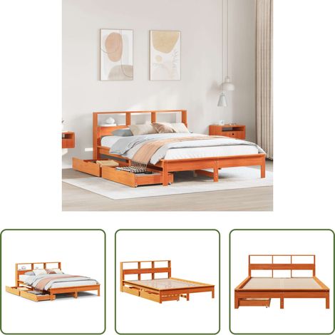 vidaXL Tiroir sous lit - Lit bibliothèque sans matelas cire marron 120x200 cm pin massif (1/5)