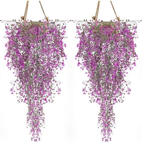 Plantes Artificis Lot de 2 Lierre Vigne Plante Artifici Intérieur Exterieur Fleur artificis pour décoration Murale et Jardin-Magenta (1/5)
