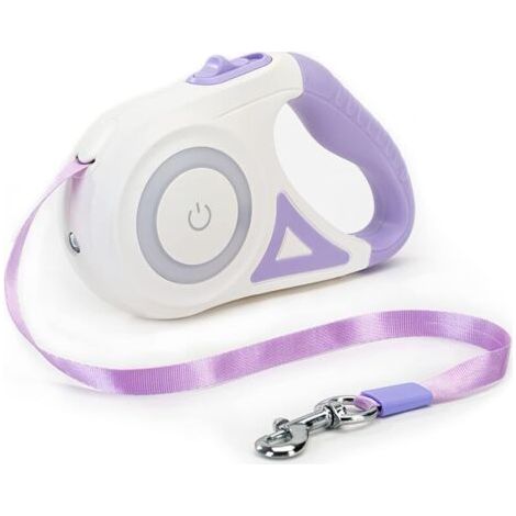 QORVA-Laisse rétractable pour chien, frein et verrouillage faciles avec un seul bouton, laisse extensible avec lampe torche LED (M, longueur de corde 5 m, violet)