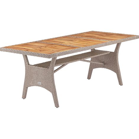 CASARIA® 8 Person XL Poly Rattan Garden Table with Shelf  190 x 90 x 74cm  Weather Resistant  Outdoor Patio Dining Furniture  Lawn Patio Deck Balcony  Cream (1/5)