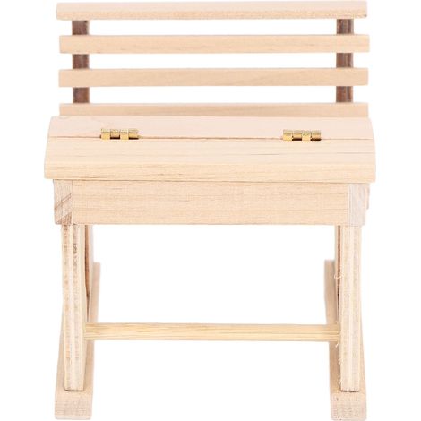Bureau d'école miniature 1:12 en bouleau avec chaise, pour maison de poupée, salle de classe ou bibliothèque enfant (1/5)