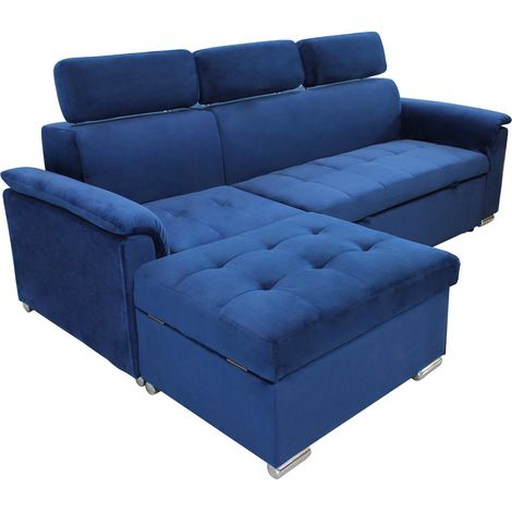 DIVANO LETTO DERRICK CON POGGIATESTA IN COLORE BLU (1/5)