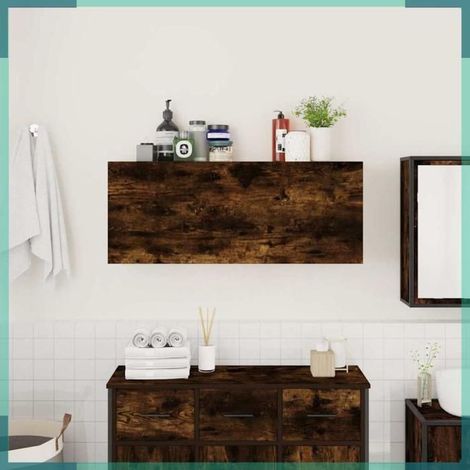 Armoire murale de bain - 860107 - Chêne fumé - Bois d'ingénierie - 100 x 25 x 40 cm (1/5)