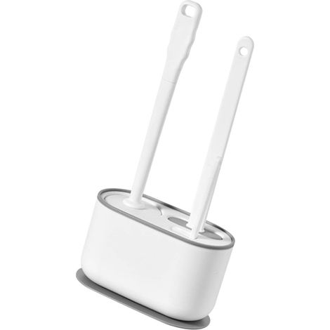 Lot long brosse de toilettes ensemble nettoyage profond multifonction suspension blanc perle salle de bains (1/5)