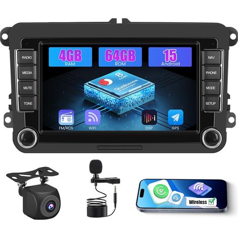 Android 15 8 Core 4+64G Autoradio pour Golf Skoda Polo Passat Tiguan Touran avec sans Fil Carplay, 7'' Écran Tactile avec Android Auto Lien Miroir Radio FM/RDS GPS WiFi BT SWC (1/5)