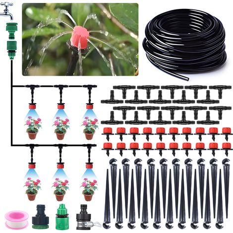 Tropfbewässerungsset, automatisches System 15 m, 10/18 cm Schlauch, verstellbare Düsen (Garten/Gewächshaus)