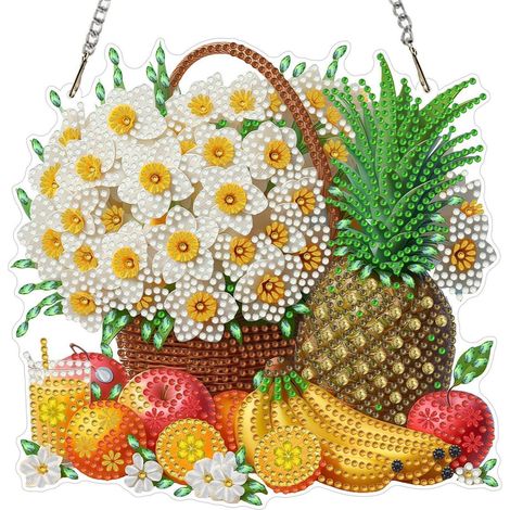 Diamant Painting Hängeornament Blumenkorb mit Früchten, 20x20cm (1/4)