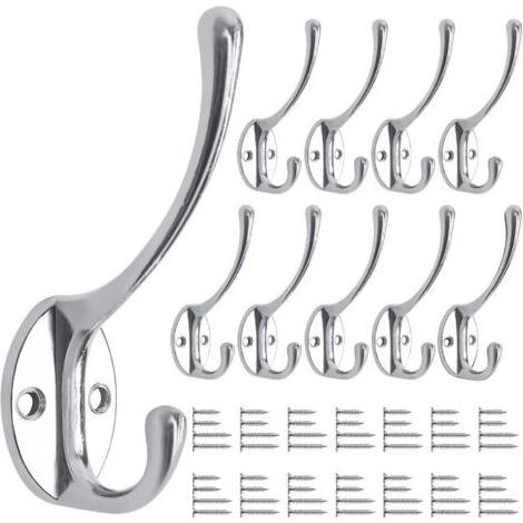 Set mit 10 Vintage-Wandhaken für Bad, Küche, Wohnzimmer und Flur, Silber (1/5)