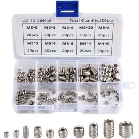 200PCS Hex Head Allen Screw Assortment Kit 10 Types Hex Socket Set Screws M3 M4 M5 M6 M8 Stainless Steel Hex Socket Screws Kit for Shop, Garage and Home Use (1/4)