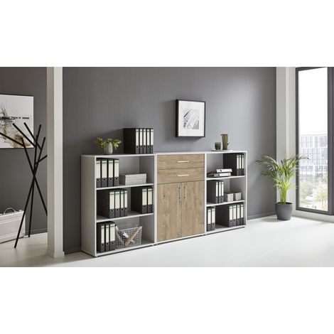 BMG Möbel Regalwand/Schrankwand, Office Edition Set 14, grau/ gold harbor oak