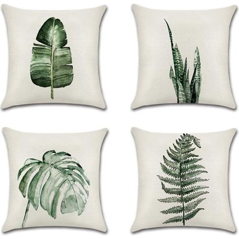 Housse de Coussin Géométrie Plante Tropicale Flamingo Taie d'oreiller pour Canapé Maison Salon Chambre Décoration D'intérieur,45x45cm,Ensemble de 4 pièces(Feuilles) (1/5)