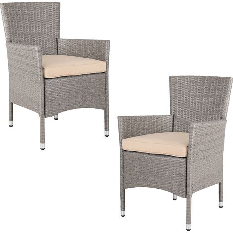 Casaria Poly Rattan Chairs Garden Outdoor Patio Furniture Dining Seat Terrace Seating Wicker Stackable Lightweight  Cream (1/5)