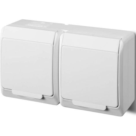 Prise double Hermes avec/sans 2P+Z Schuko IP44 blanche 0325-02
