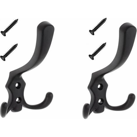 – Lot de 2 crochets doubles 125mm en métal noir mat – Fixation murale avec vis incluses – Pour serviettes, sacs et vêtements (1/3)