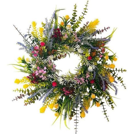 Couronne Fleurs Artificielles - 45 cm - Décoration Porte Extérieure Printemps Été - 1 Pièce (1/4)