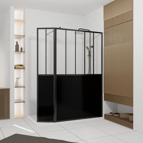 Parete doccia con Deflettore Girevole 120+40x200 cm - Alluminio Nero - Vetro Trasparente et Nero (1/4)