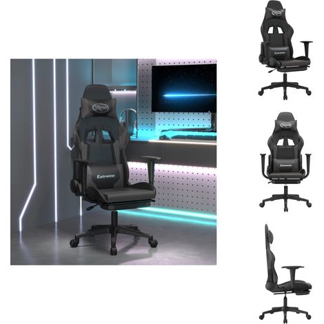 Gaming-Stuhl mit Fußstütze Schwarz und Grau Kunstleder - Gaming-Stuhl - PC-Stuhl - Gamer Chair - Bürostuhle - Schreibtischstuhl (1/5)