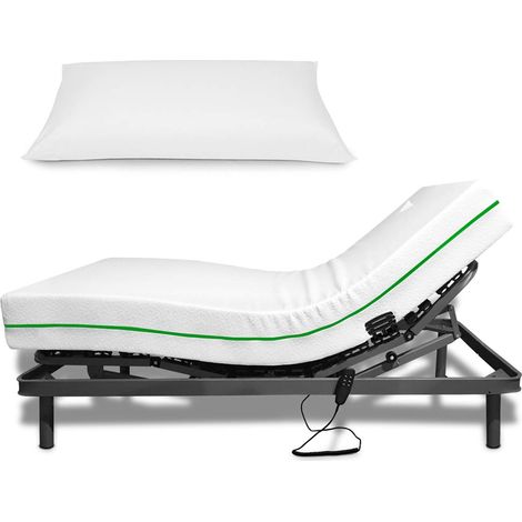 Lit électrique articulé renforcé 5 Niveaux + Matelas viscoélastique Visco + Oreiller au Toucher Soyeux Gris Graphite (1/5)