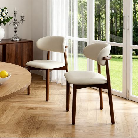 Sillas de comedor modernas de roble con acabado nogal, lote de 2, respaldo ergonómico (1/5)