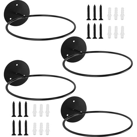 Soporte de pared de 4 piezas para balones, estante metálico de pared con tornillos, para baloncesto, fútbol, rugby y voleibol (negro)