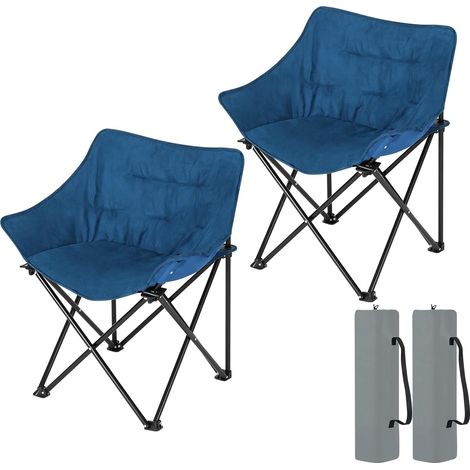 WOLTU Lot de 2 Chaises Camping, Tissu en Daim Synthétique et Oxford, Fauteuil Pliant, Chaise de Pêche, Chaise Pliante Légère, Portable, avec Sac de Transport, Bleu (1/5)