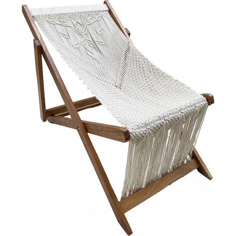 Sedia pieghevole sdraio con struttura in legno e finitura in cotone 60x16xH144 cm Tunisi