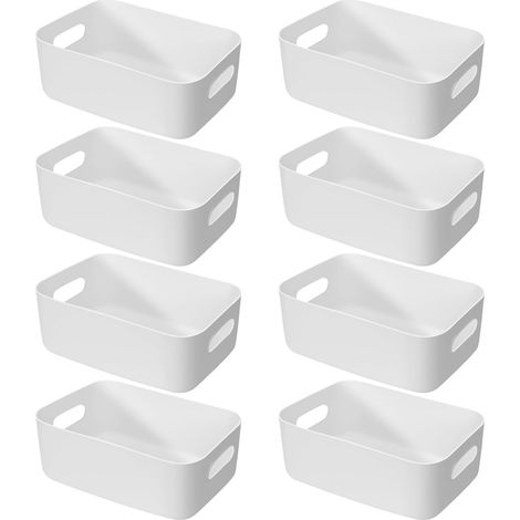 Set mit 8 weißen Aufbewahrungsboxen aus Kunststoff mit Griffen – 30 x 20 x 12 cm – Für Küchenschränke – Aufbewahrungsboxen aus Kunststoff für Bad, Küche und Speisekammer (1/5)