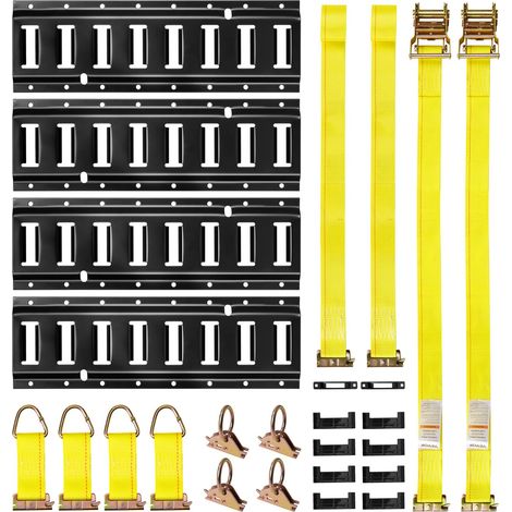 Kit Rails Arrimage E-Track, 4 Rails E Track 0,4 m, 21 Accessoires dont 2 Sangles à Cliquet, 4 Joints Toriques, 4 Attaches à Anneau D, 2 Fentes Simples, 8 Embouts, Sac, pour Fourgons Remorques (1/5)