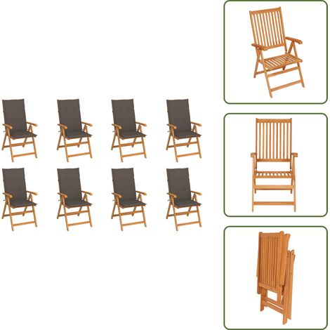 Chaises inclinables de jardin et coussins lot de 8 Teck solide - Chaise De Jardin - Chaise Inclinable - Mobilier De Jardin - Fauteuil De Jardin - Teck (1/5)