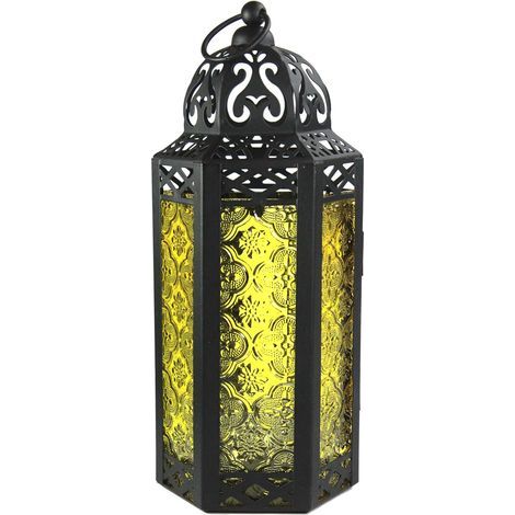 Lanterne à Bougie Marocaine, bougeoir décoratif pour Table ou à Suspendre, décorations du Ramadan, décoration intérieure, Patio ou Porche extérieur, Mariages, M, Jaune (1/5)