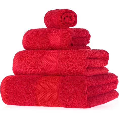 HOMESCAPES Turkish Cotton Red Bath Towel Set