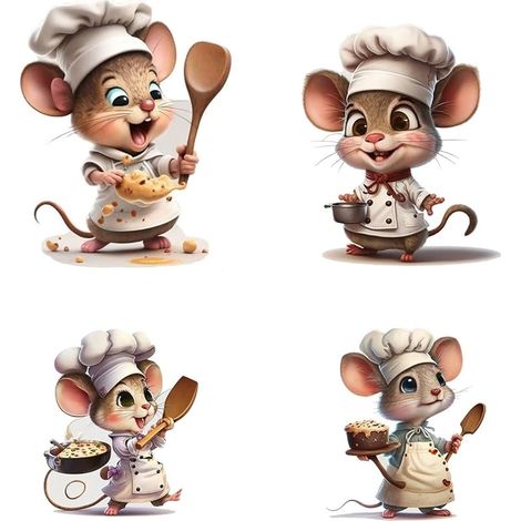 Lot De 4 Stickers Muraux Décoratifs, Souris Mignonne en Cuisine, Décoration Murale Cuisine, Design Cartoon (4) (1/5)