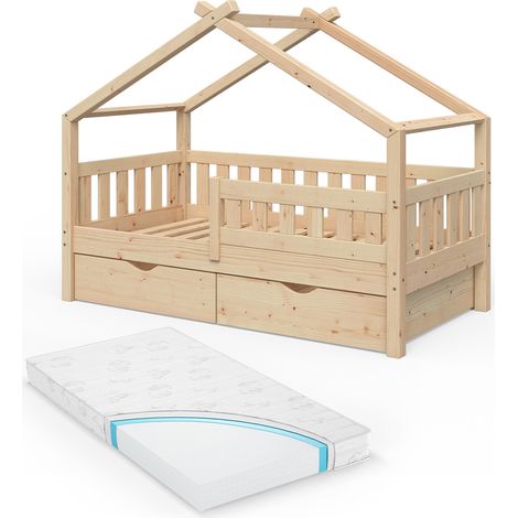 Hausbett Design, Braun, 80x160 cm mit 2 Schubladen und Matratze, Vitalispa (1/5)