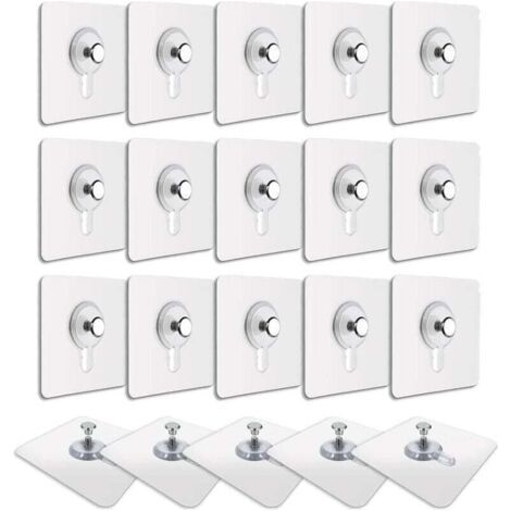 20 Stück Bildhaken ohne Bohren, Rahmenhalterung ohne Bohren, klebende, wasserdichte, entfernbare und rückstandsfreie Bildhalterung, transparente selbstklebende Bildhaken (1/4)