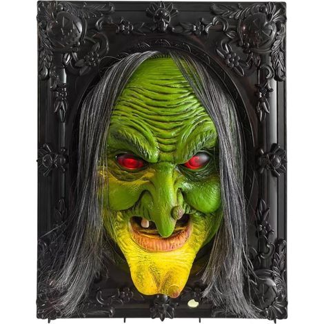 Décoration Murale Décoration Murale de sorcière d'halloween pour Une fête effrayante en intérieur ou en extérieur avec détecteur de Mouvement et Activation sonore (Green, 36X30cm) (1/5)