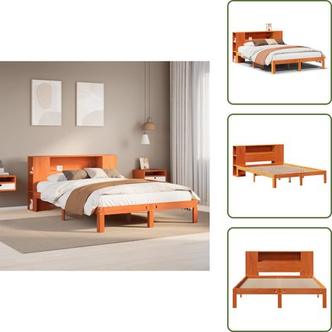 Lit bibliothèque sans matelas cire marron 140x190 cm pin massif - Lit Bibliothèque - Lits Bibliothèque - Lit - Lit Double (1/5)