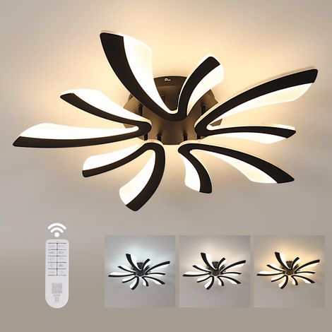 Plafonnier LED Dimmable, 48W 5400LM Lampe de Plafond Avec Télécommande, Moderne Luminaire Plafonnier pour Salon, Chambre à Coucher, 70cm, Dimmable 3000K-6500K, Noir (1/5)