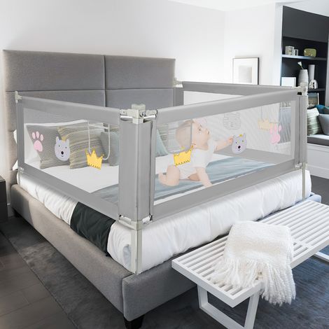 Randaco Bettgitter Bettschutzgitter Höhenverstellbar Kinderbettgitter 150 x 98 cm Gitter Kinderbett Fallschutz Bett Darkgray