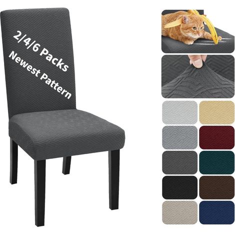 Housses de chaise extensibles 6 pièces, jacquard moderne, lavables, pour salle à manger (1/5)
