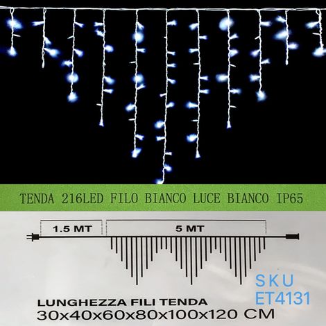 TENDA NATALE ESTERNO NATALIZIA 216 led 5m x 30-40-60-80-100-120 cm filo bianco luce bianco ip65 /ET4131 (1/2)