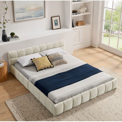 Bett Doppelbett Schlafplatz 160x200 Chenille Beige OKMYHOME