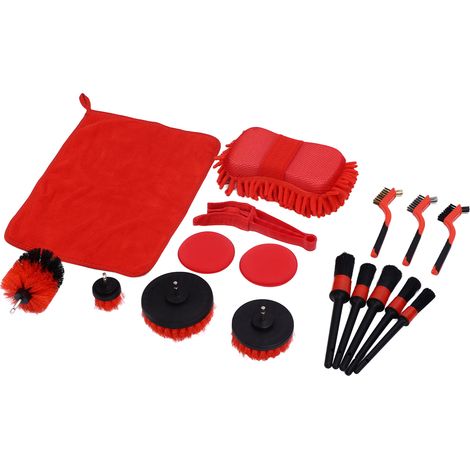 Kit de nettoyage auto 17 pièces pour perceuse : brosses détaillantes pour lavage voiture, aérations et climatisation (1/5)