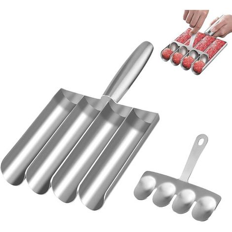 Molde de acero inoxidable para albóndigas，máquina para hacer albóndigas，molde de 4 tubos para albóndigas，albóndigas de cangrejo. 22,4 × 12,5 cm (1/2)