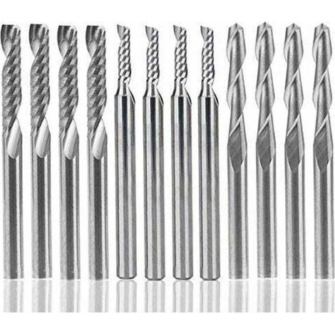 Lot De 12 Fraises Carbure Tungstène 1 8 Pouce Pour CNC Nylon Résine ABS Acrylique PVC MDF Bois